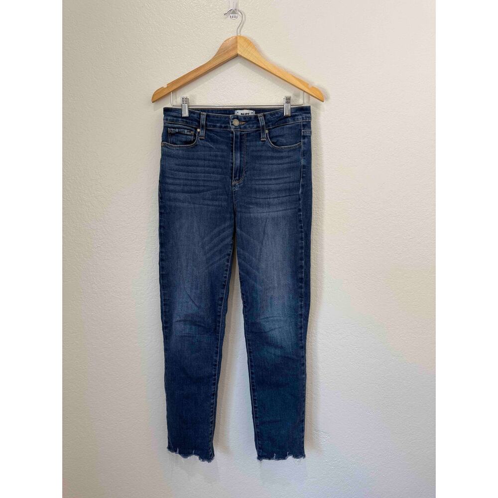 PAIGE Hoxton Slim Jeans Womens 28 Adanah Distressed High Rise Raw Hem Stretch